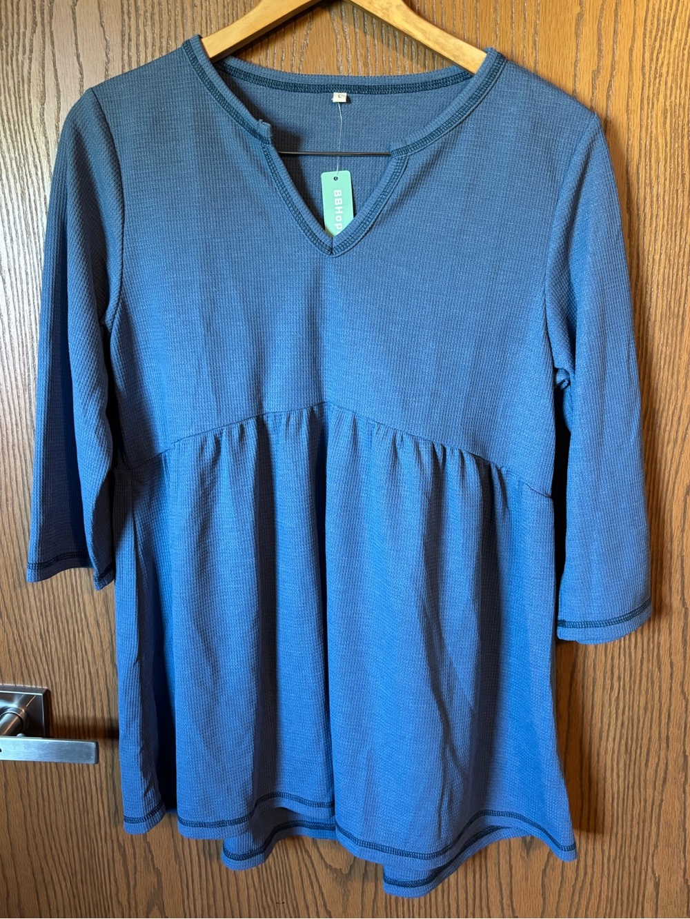 Women’s Blue Waffle Knit Peplum Top - BBHoping Brand